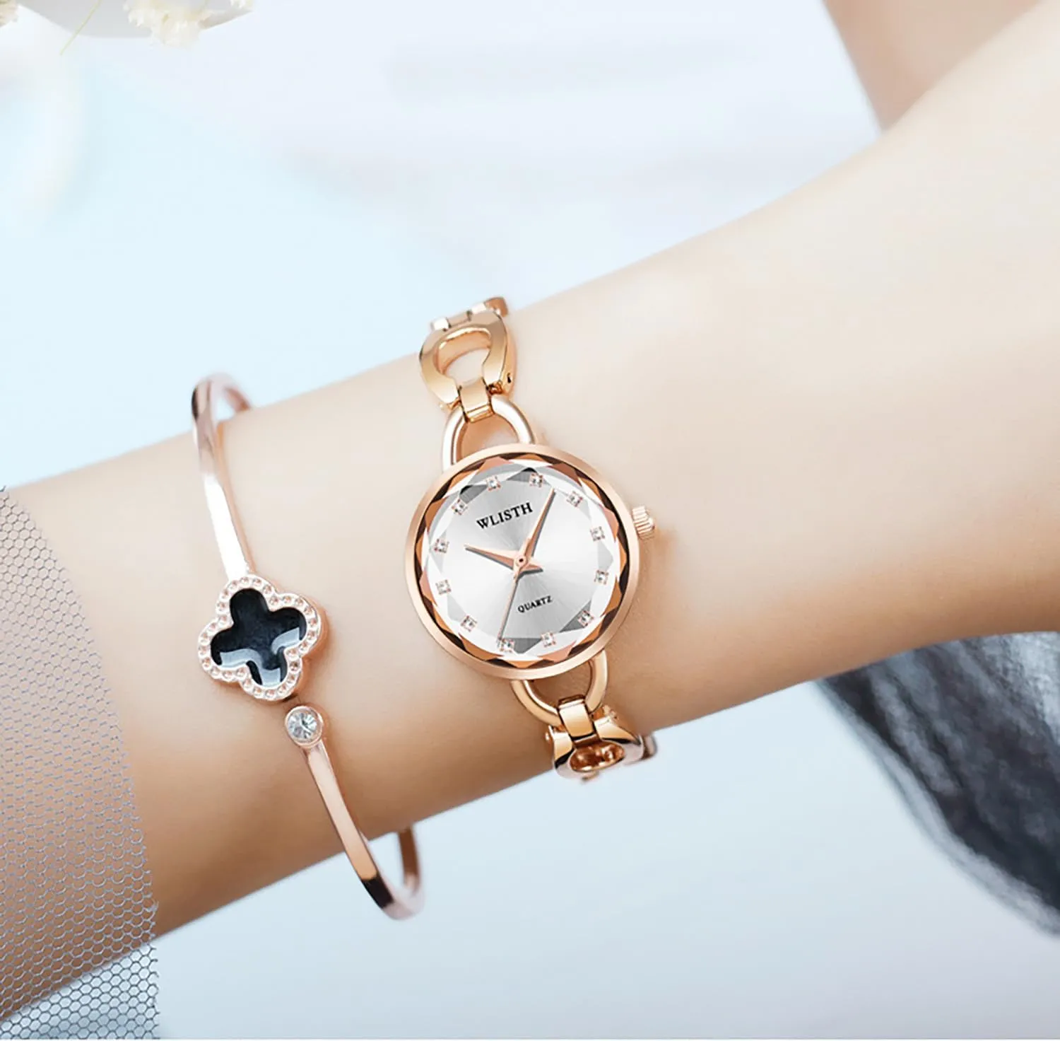 Water Resistant, Quartz Movement BESTKANG Romantic Elegant Women's Watch with Stainless Steel Hollow-Out Band, Mineral tambourine entrepreneur broadcaster Glass, 30M 