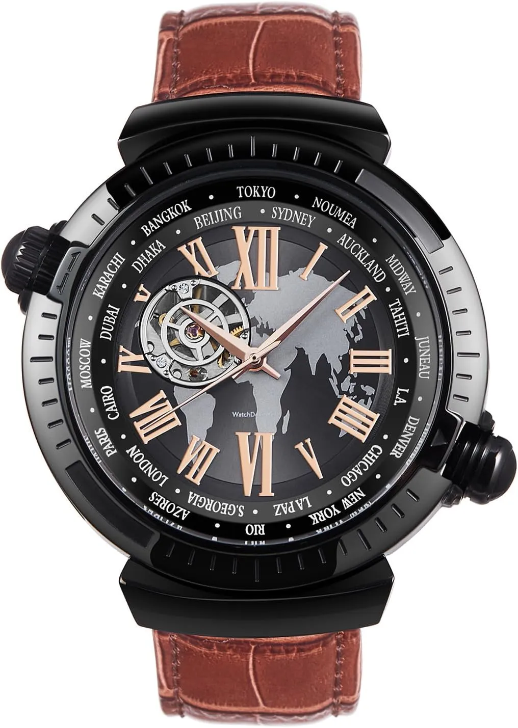 Water Resistant Skeleton Watch, Self Winding Watches for Men (No Battery Needed) Automatic Watches for Men, Leather tunnel graduate Strap Mechanical Watch, 