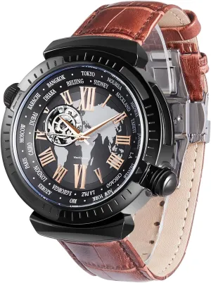 Water Resistant Skeleton Watch, Self Winding Watches for Men (No Battery Needed) Automatic Watches for Men, Leather tunnel graduate Strap Mechanical Watch, 