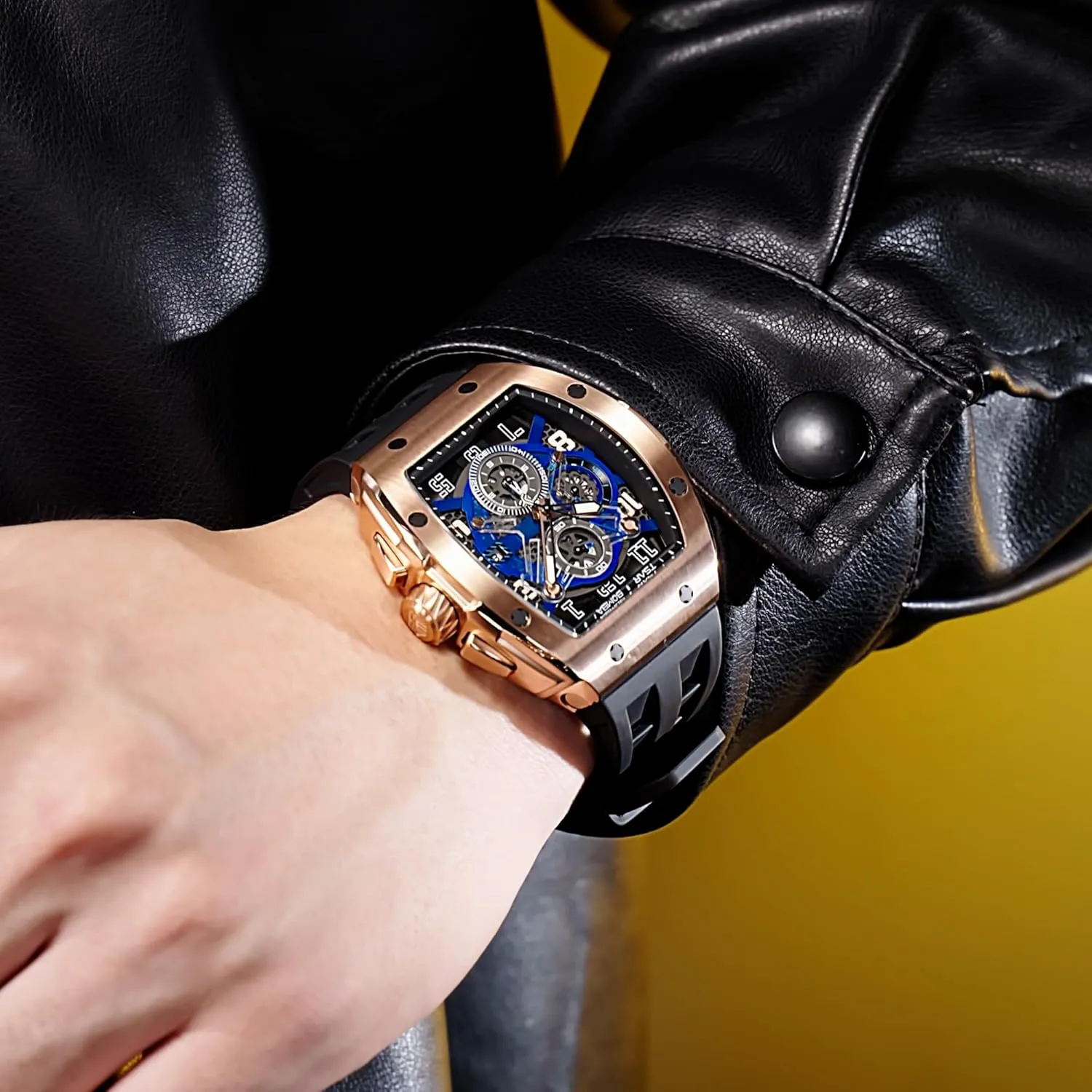 Waterproof 50M Analog Replica Watch Chronograph Calendar Date Men??s Dress gripe Business Work Watch Diver Large Square Face Wristwatch Mens Watches Luxury Tonneau Watches for Men 