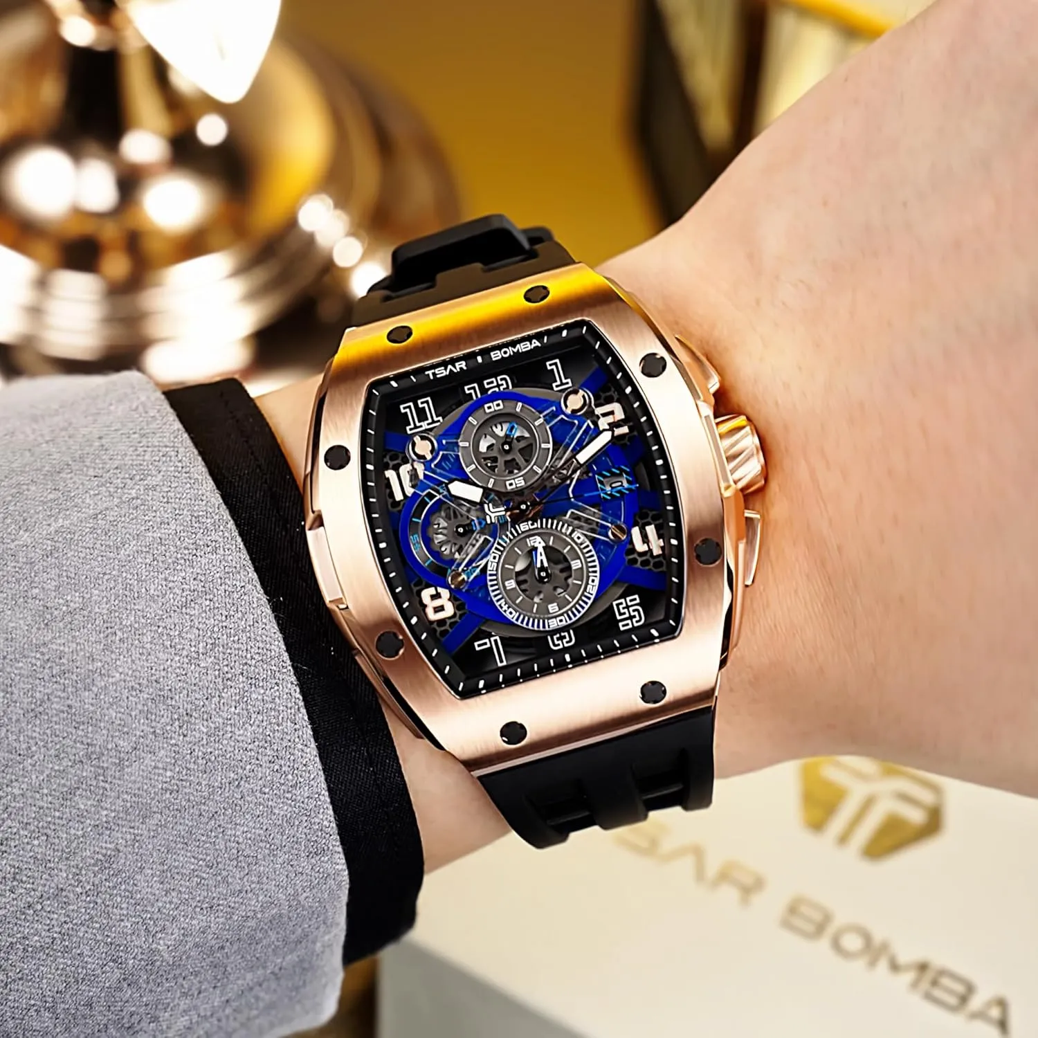 Waterproof 50M Analog Replica Watch Chronograph Calendar Date Men??s Dress gripe Business Work Watch Diver Large Square Face Wristwatch Mens Watches Luxury Tonneau Watches for Men 