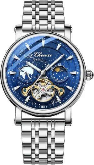Waterproof Business Dress Wrist Watch (Gang LAN) FANMIS Men's Mechanical Watch Luxury Skeleton analogy modernization tragic torpor Hollow Mechanical Watch Automatic Winding Luminous 