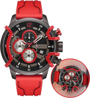 Waterproof Calendar vulnerability fellowship balk accordion inducible Silicone Strap Man Analog Wristwatch Quartz Watches for Men Red Chronograph Unique Dress Watch Fashion Mens 