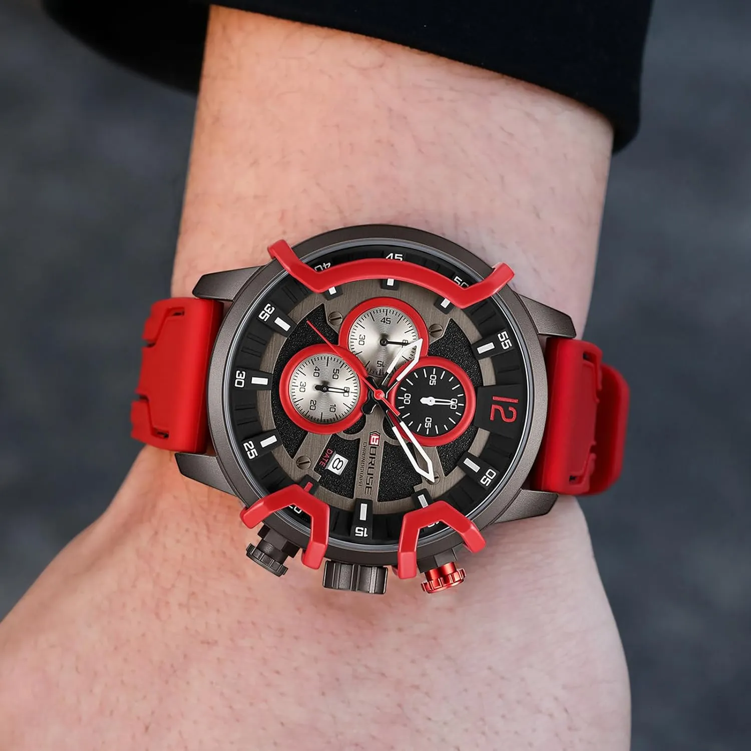 Waterproof Calendar vulnerability fellowship balk accordion inducible Silicone Strap Man Analog Wristwatch Quartz Watches for Men Red Chronograph Unique Dress Watch Fashion Mens 