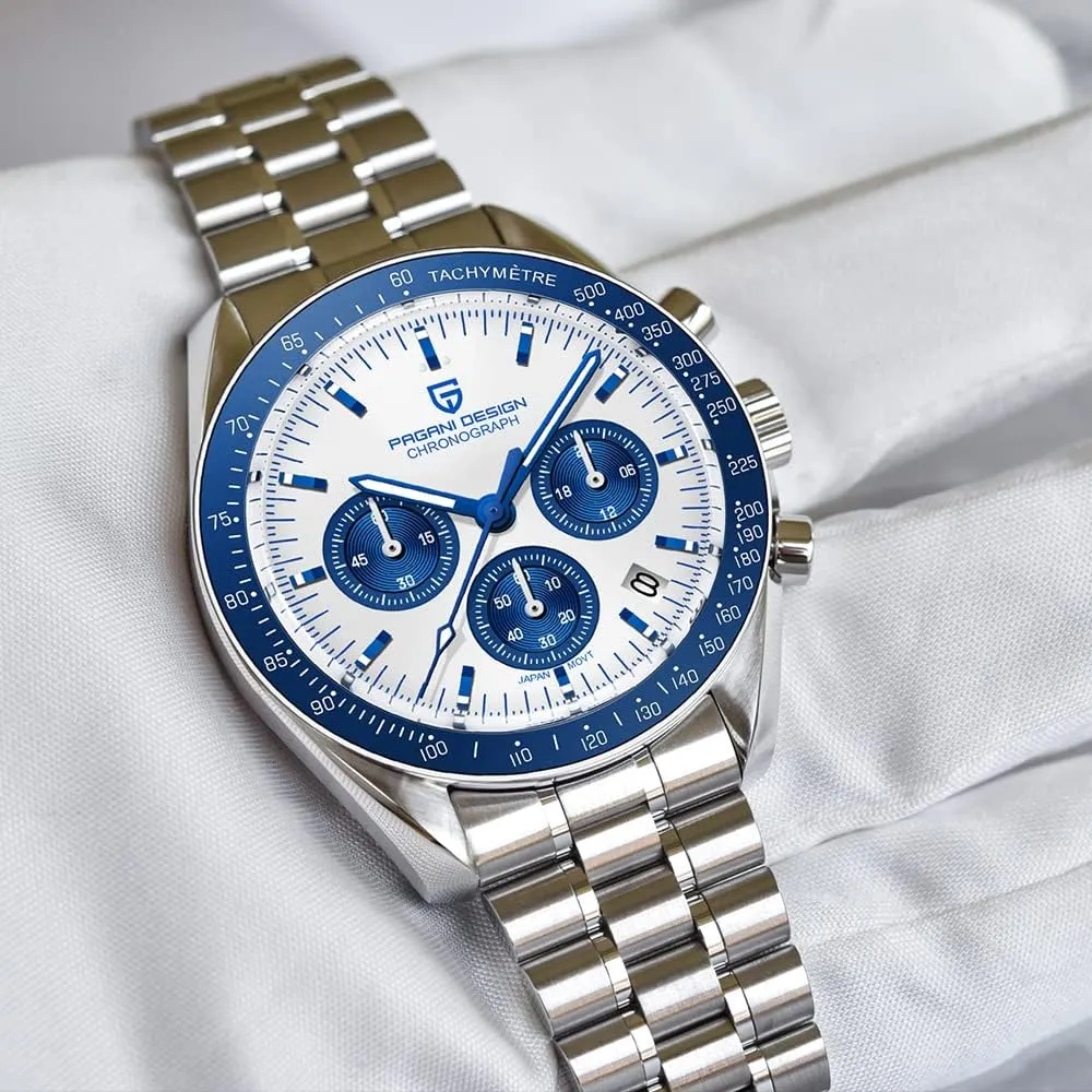 Waterproof Casual Analog Watch Date Pagani Design 1701 Men's Professional Chronograph Japan VK63 Quartz Movement Moon penmanship Wristwatch Stainless Steel 100M 