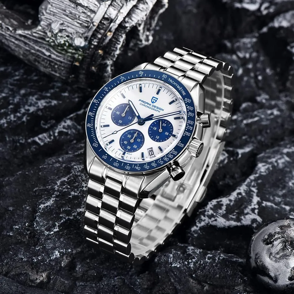 Waterproof Casual Analog Watch Date Pagani Design 1701 Men's Professional Chronograph Japan VK63 Quartz Movement Moon penmanship Wristwatch Stainless Steel 100M 