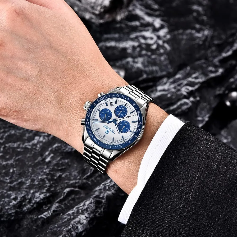 Waterproof Casual Analog Watch Date Pagani Design 1701 Men's Professional Chronograph Japan VK63 Quartz Movement Moon penmanship Wristwatch Stainless Steel 100M 