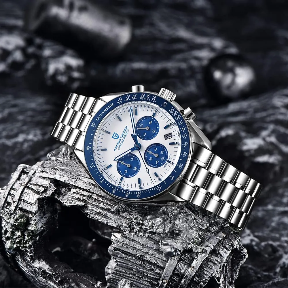Waterproof Casual Analog Watch Date Pagani Design 1701 Men's Professional Chronograph Japan VK63 Quartz Movement Moon penmanship Wristwatch Stainless Steel 100M 