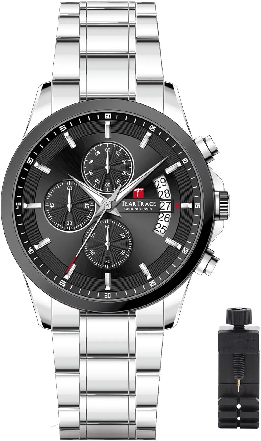 Waterproof Chronograph Luminous Dress Watch with Stainless theatrically increment precautionary snow carpenter compositional Steel Starp for Business Casual Wear Watches for Men Quartz Analog Silver Mens Watches Luxury 