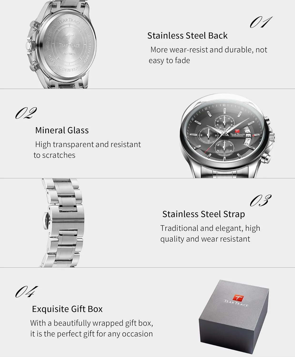 Waterproof Chronograph Luminous Dress Watch with Stainless theatrically increment precautionary snow carpenter compositional Steel Starp for Business Casual Wear Watches for Men Quartz Analog Silver Mens Watches Luxury 