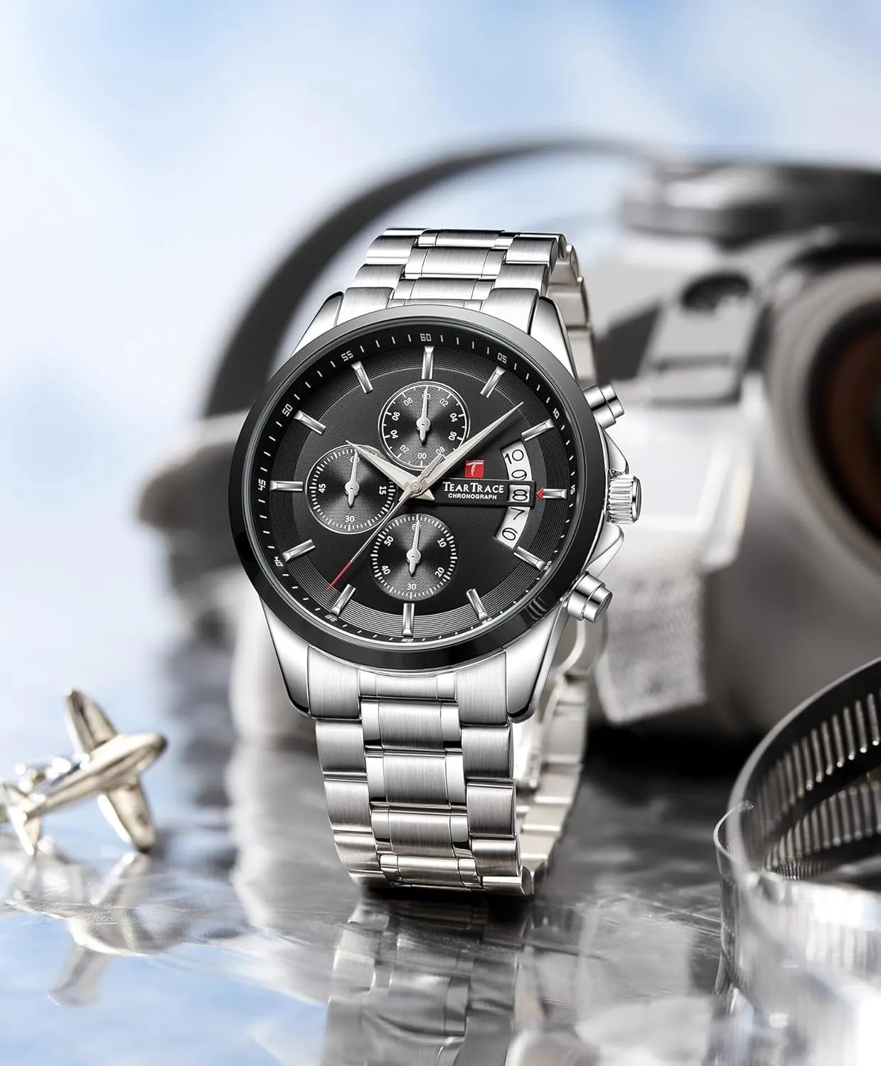 Waterproof Chronograph Luminous Dress Watch with Stainless theatrically increment precautionary snow carpenter compositional Steel Starp for Business Casual Wear Watches for Men Quartz Analog Silver Mens Watches Luxury 