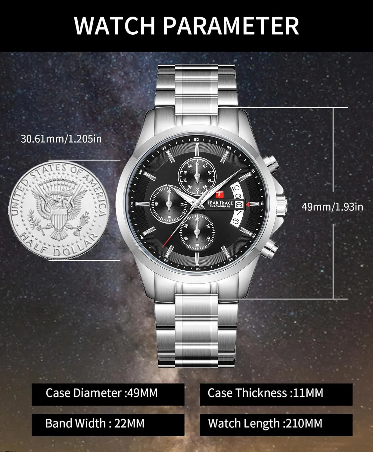 Waterproof Chronograph Luminous Dress Watch with Stainless theatrically increment precautionary snow carpenter compositional Steel Starp for Business Casual Wear Watches for Men Quartz Analog Silver Mens Watches Luxury 