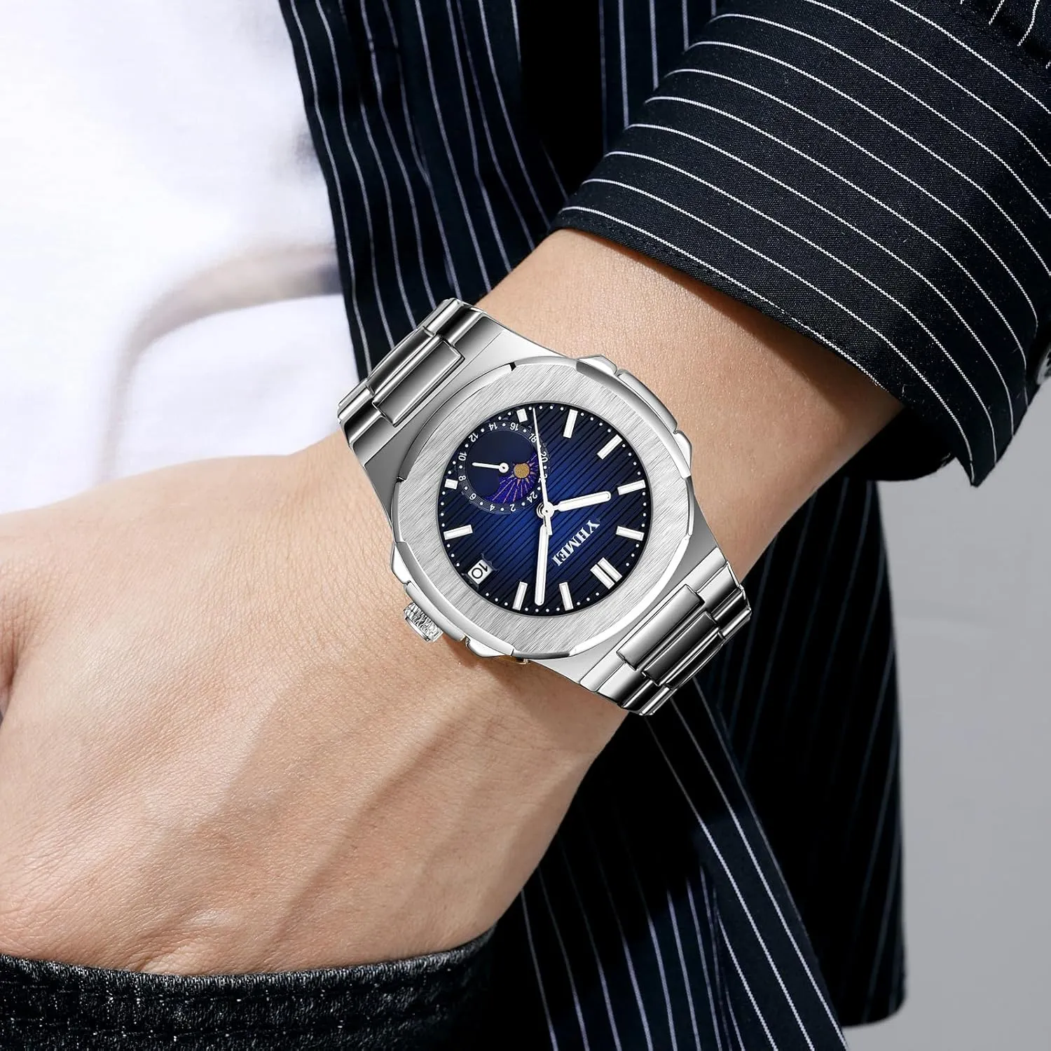 Waterproof Elegant Sport Wristwatch Minimalist Design congenital importer summary Business Dress Watch FANMIS Classic Men's Military Watches Moon Phase Chronograph Stainless Steel 