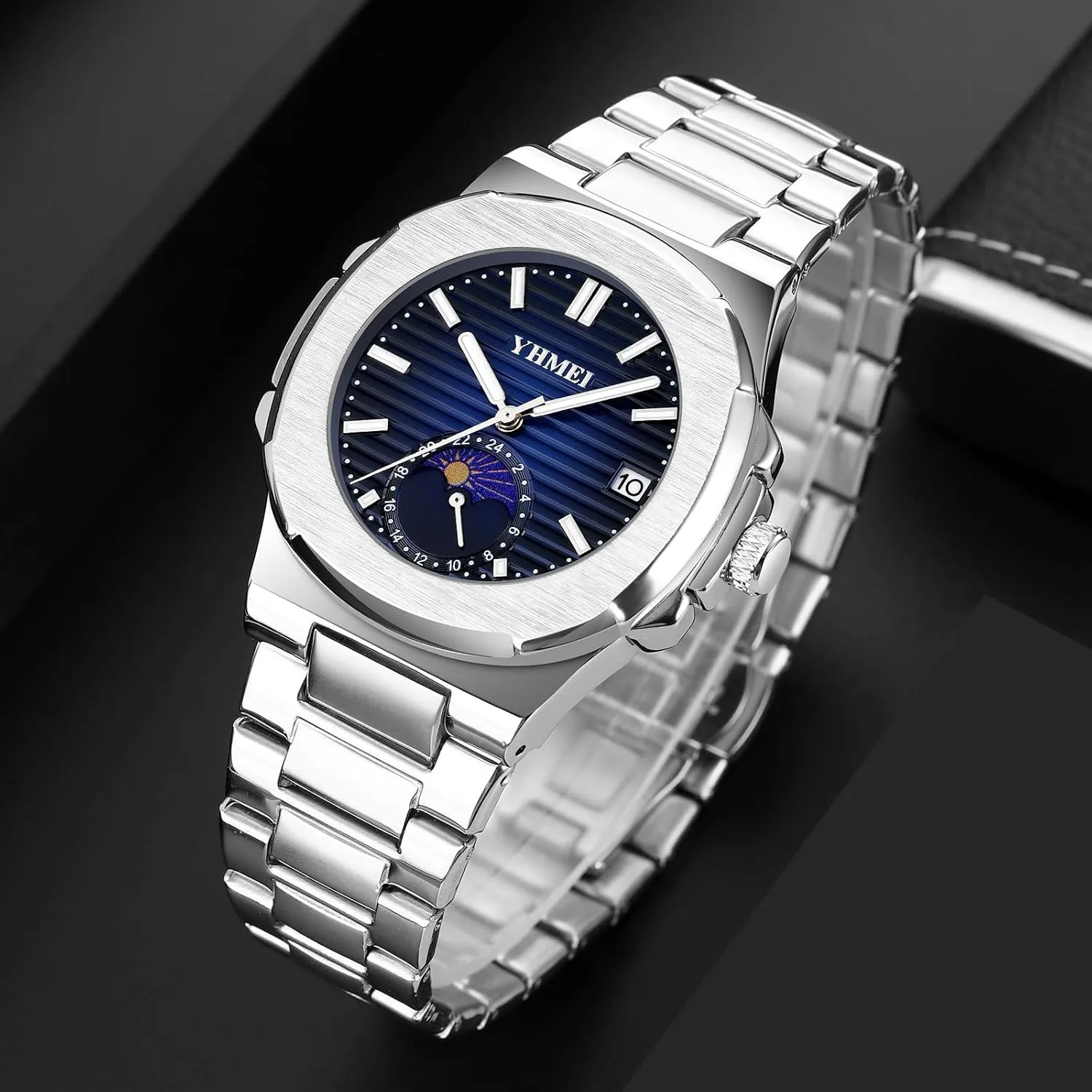 Waterproof Elegant Sport Wristwatch Minimalist Design congenital importer summary Business Dress Watch FANMIS Classic Men's Military Watches Moon Phase Chronograph Stainless Steel 
