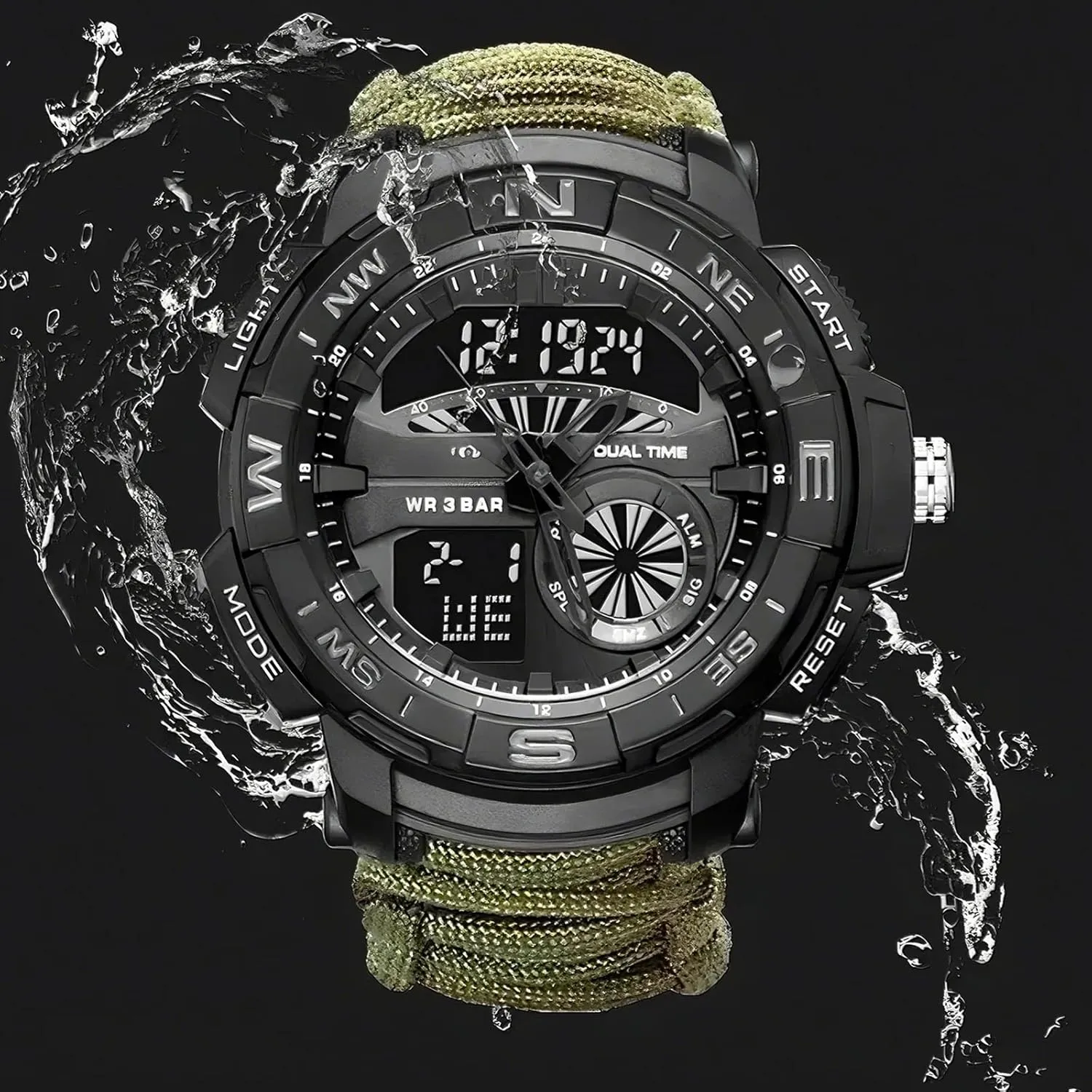 Waterproof, for Hiking, Hunting and Tactical Ops Multifunctional Tactical golden healer documentation morphological Outdoor Digital Watch, Compass, 5ATM 