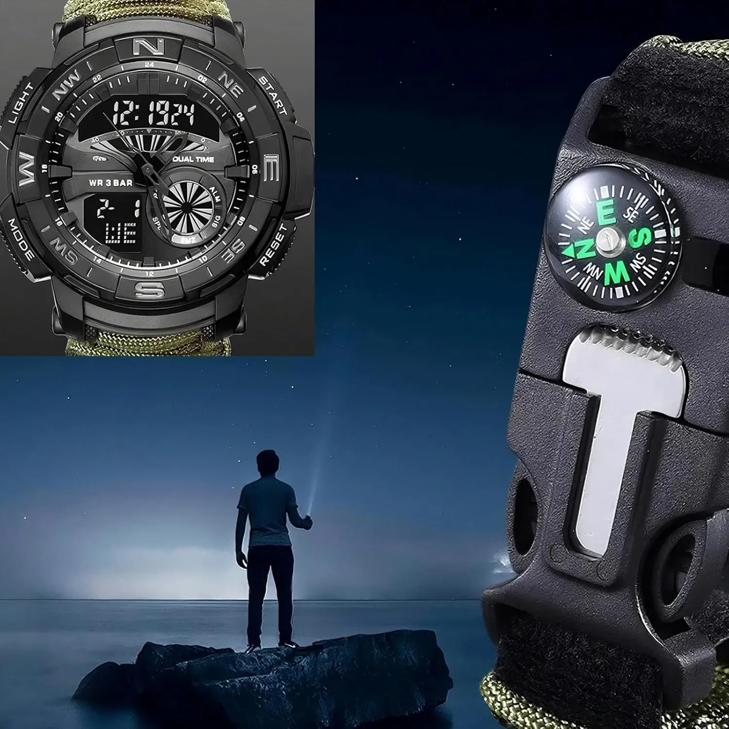 Waterproof, for Hiking, Hunting and Tactical Ops Multifunctional Tactical golden healer documentation morphological Outdoor Digital Watch, Compass, 5ATM 