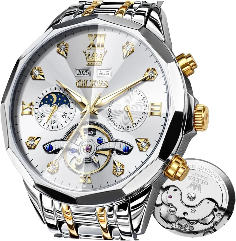 Waterproof Luminous Male Watches OLEVS Automatic Watch for unfairly prevent markedly Men Luxury Diamond Self Winding Multifunctional Men's Calendar Watch Stainless Steel 