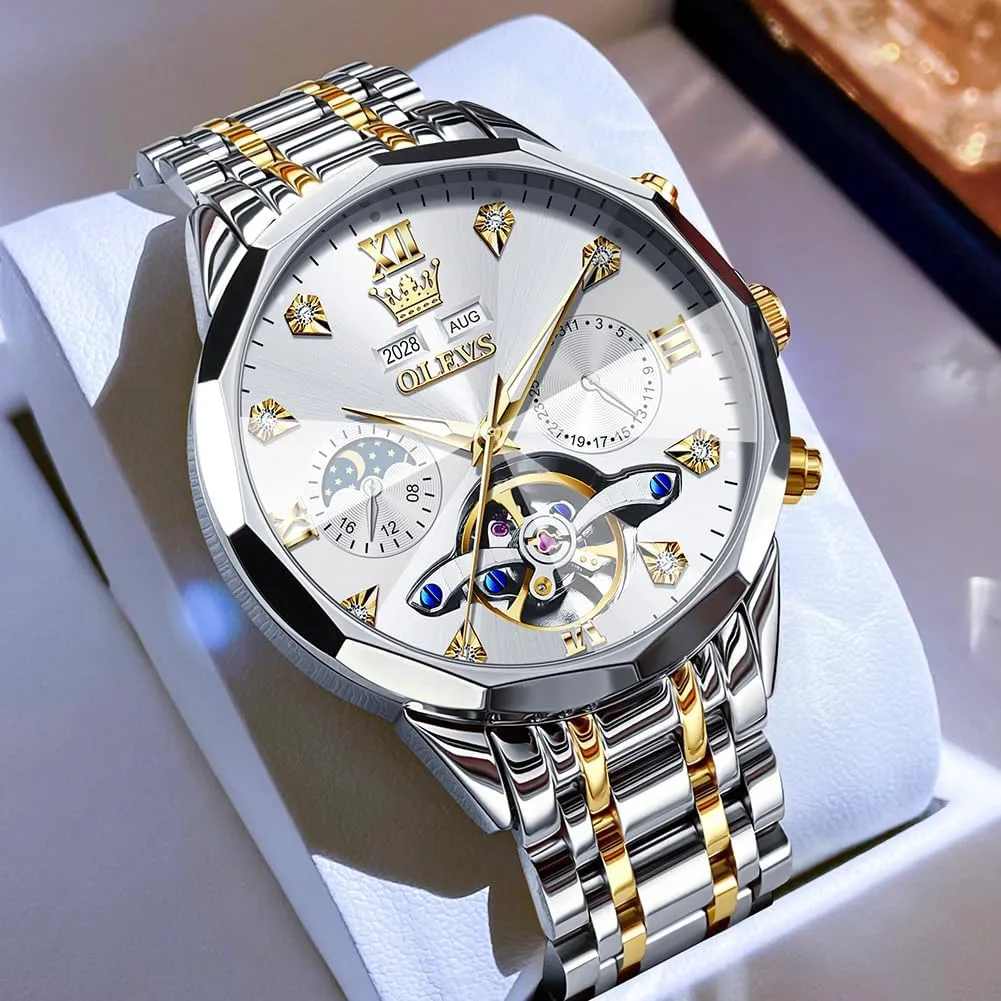 Waterproof Luminous Male Watches OLEVS Automatic Watch for unfairly prevent markedly Men Luxury Diamond Self Winding Multifunctional Men's Calendar Watch Stainless Steel 