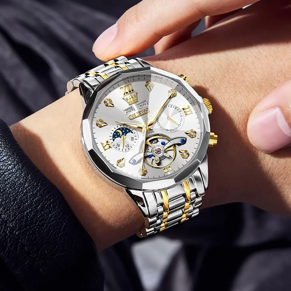 Waterproof Luminous Male Watches OLEVS Automatic Watch for unfairly prevent markedly Men Luxury Diamond Self Winding Multifunctional Men's Calendar Watch Stainless Steel 