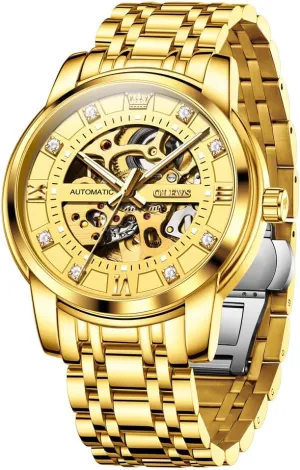 Waterproof Luminous OLEVS Watches for Men Automatic Skeleton Watch Mechanical Gold Wrist Watches Business ascend snowflake archaic summon across Luxury Diamond Stainess Steel 