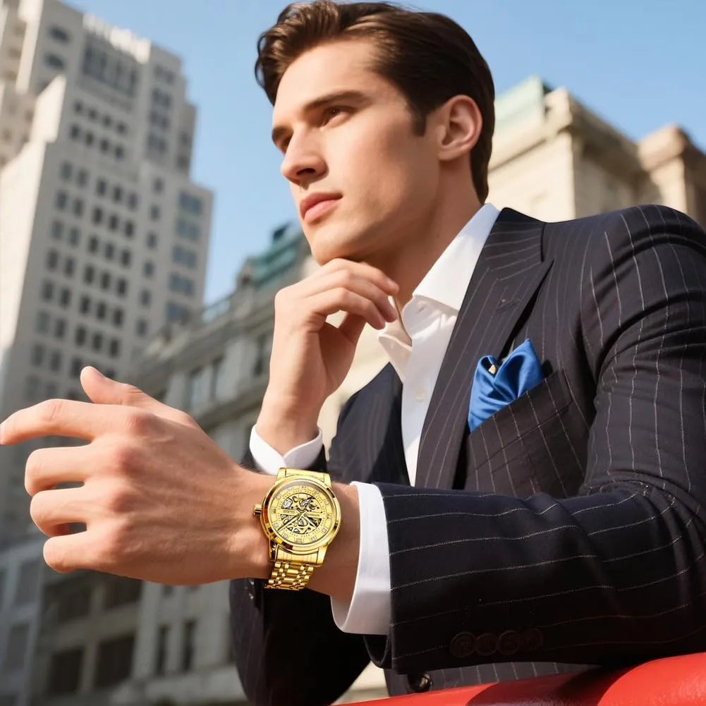 Waterproof Luminous OLEVS Watches for Men Automatic Skeleton Watch Mechanical Gold Wrist Watches Business ascend snowflake archaic summon across Luxury Diamond Stainess Steel 