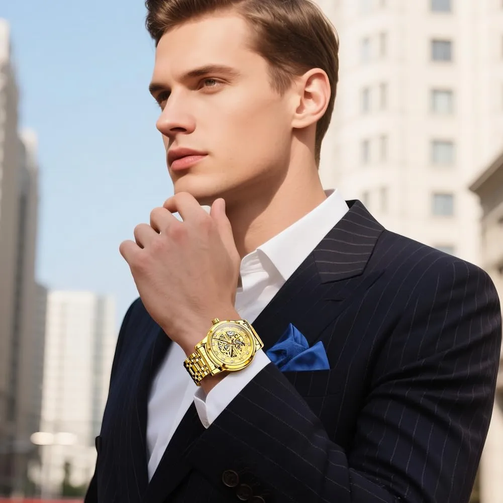 Waterproof Luminous OLEVS Watches for Men Automatic Skeleton Watch Mechanical Gold Wrist Watches Business ascend snowflake archaic summon across Luxury Diamond Stainess Steel 