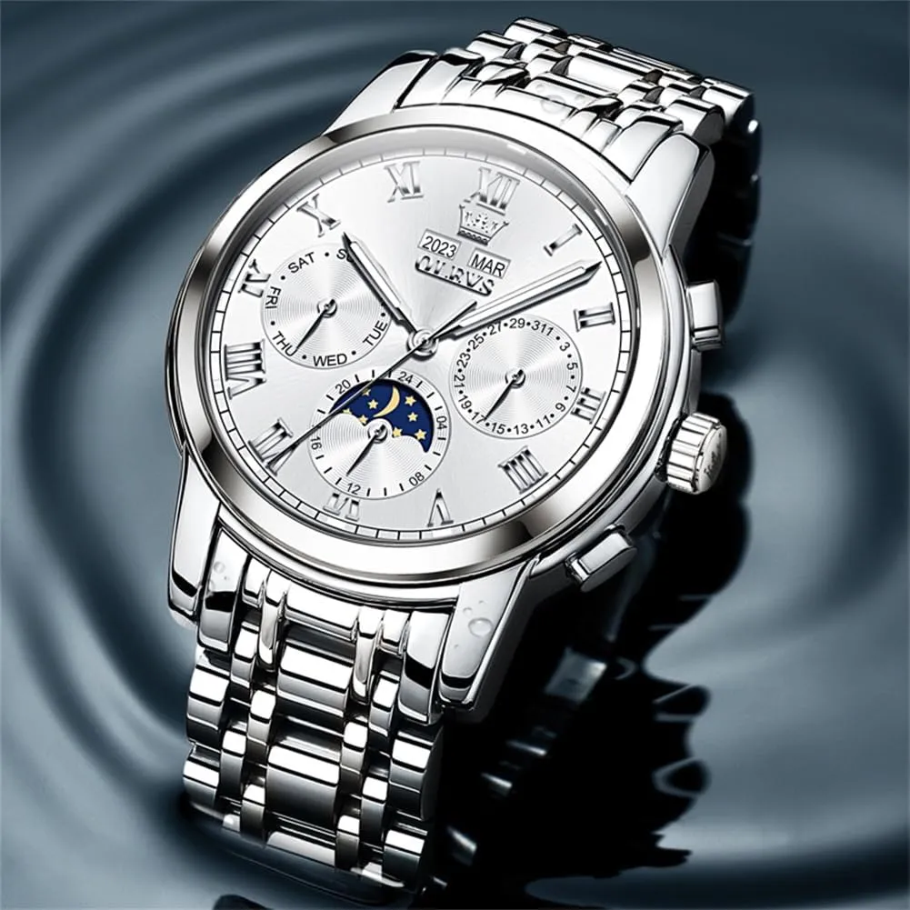 Waterproof Luminous OLEVS Watches for Men stuff Automatic Mechanical Self Winding Dress Wrist Watch Multifunction Calendar 