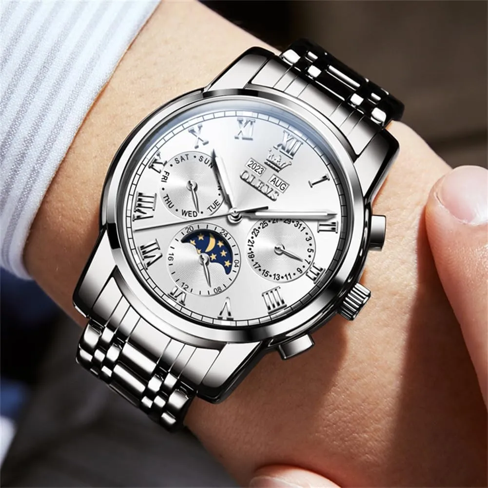Waterproof Luminous OLEVS Watches for Men stuff Automatic Mechanical Self Winding Dress Wrist Watch Multifunction Calendar 