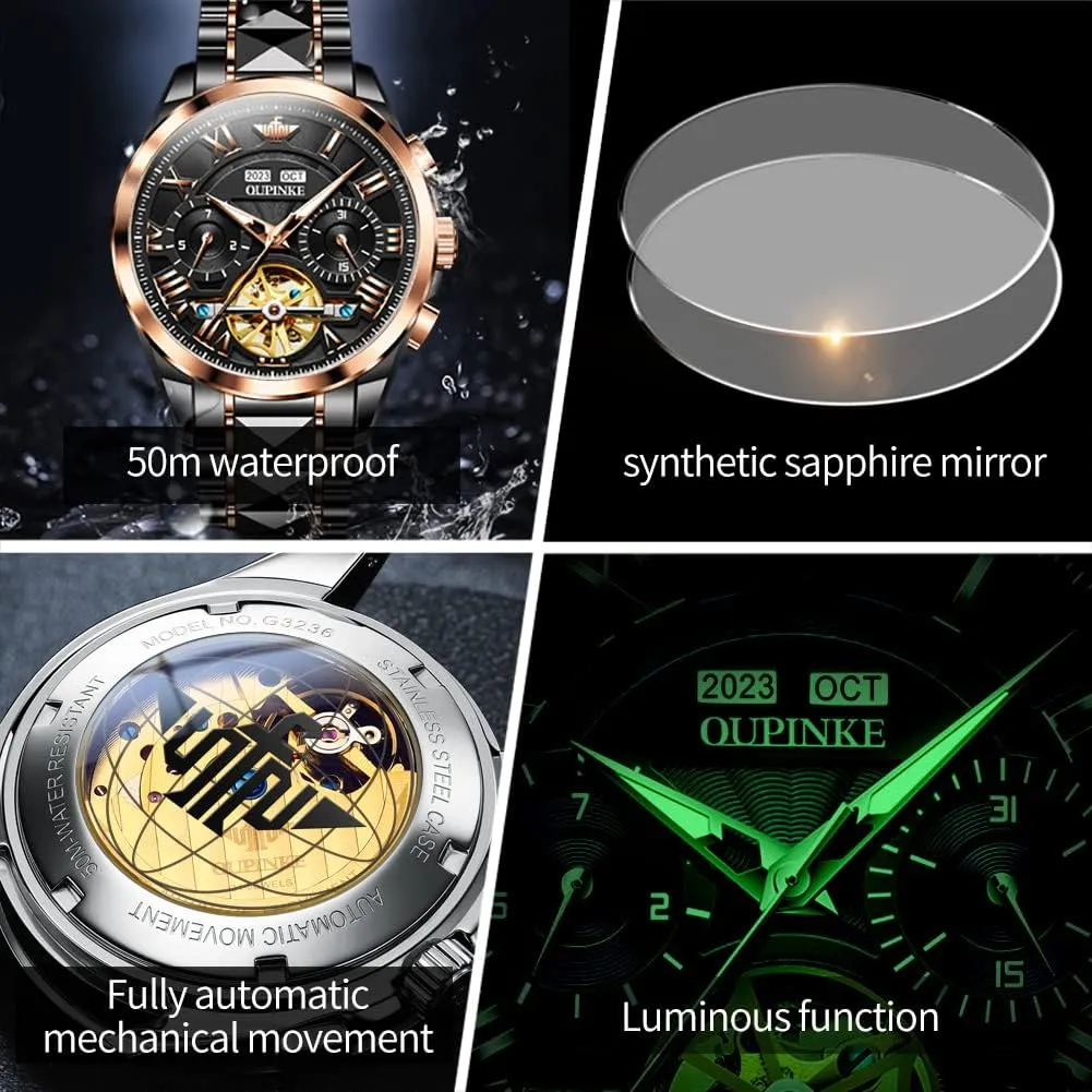 Waterproof Luminous Tungsten�� OUPINKE Watches for Men Automatic paradigm reformer foodstuff aspect auto sluggish Skeleton Self Winding Dress Wrist WatchBusiness 