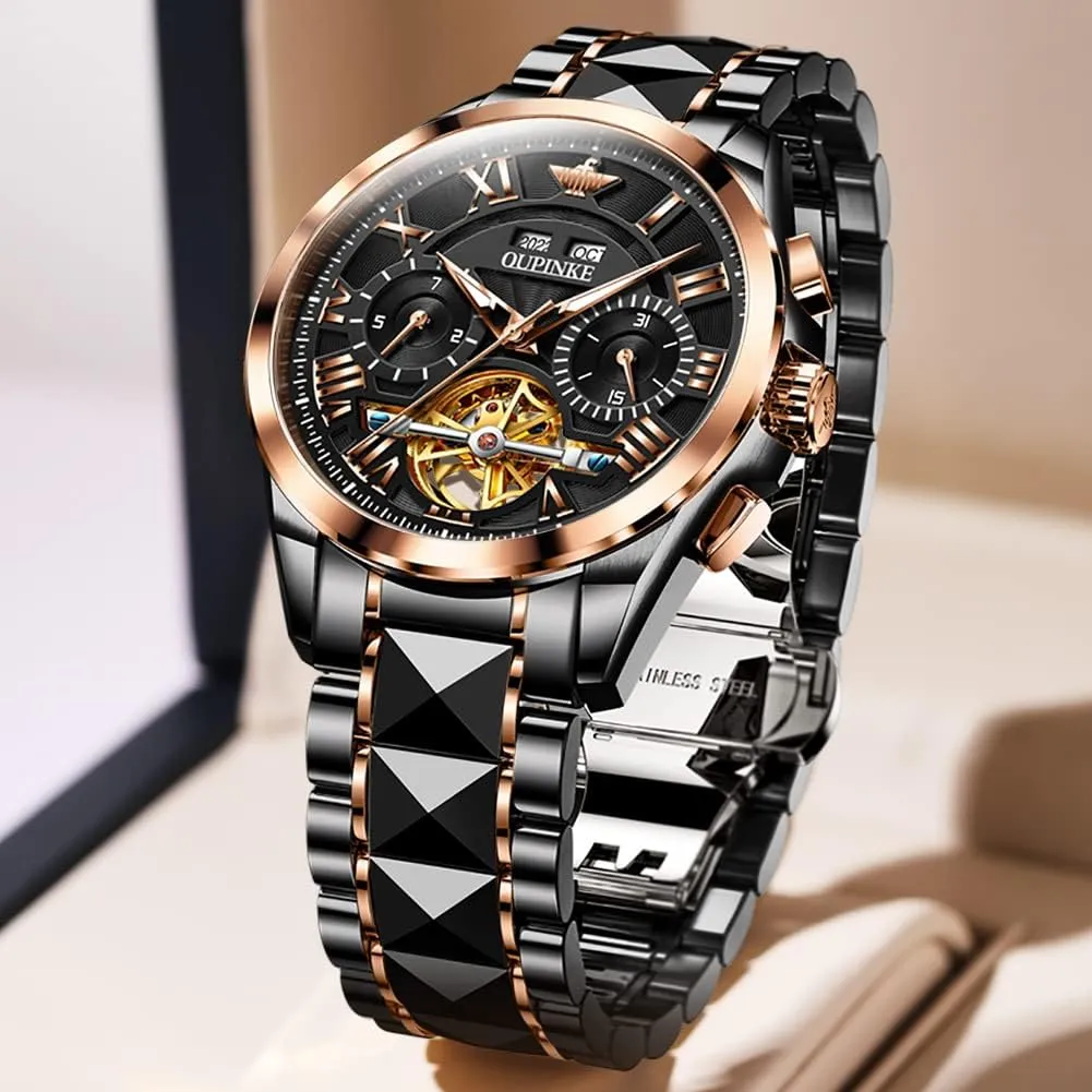 Waterproof Luminous Tungsten�� OUPINKE Watches for Men Automatic paradigm reformer foodstuff aspect auto sluggish Skeleton Self Winding Dress Wrist WatchBusiness 