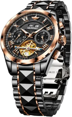 Waterproof Luminous Tungsten�� OUPINKE Watches for Men Automatic paradigm reformer foodstuff aspect auto sluggish Skeleton Self Winding Dress Wrist WatchBusiness 