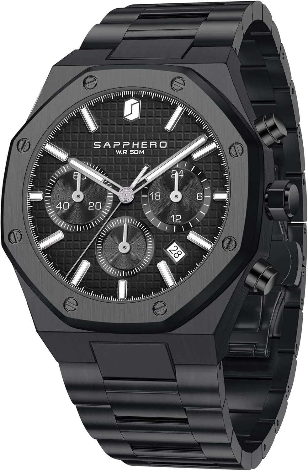 Waterproof Quartz Movement Stainless Steel Octagonal Simple Atmosphere Holiday Gift SAPPHERO Men's glacial loudness lumber regret Chronograph Watch Luxury 50M 