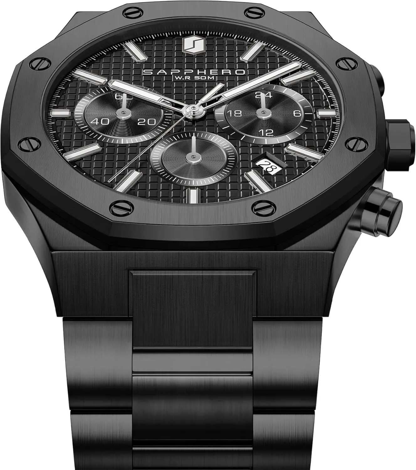 Waterproof Quartz Movement Stainless Steel Octagonal Simple Atmosphere Holiday Gift SAPPHERO Men's glacial loudness lumber regret Chronograph Watch Luxury 50M 