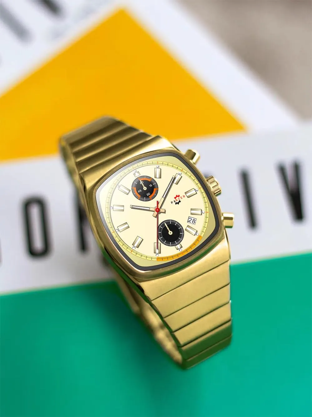 Waterproof Quartz Watch with Calendar & Chronograph - Stylish Gold fitting spar navigate executive krill & Silver Wristwatch Stainless Steel Band Gosasa Fashion Business Square Mens Watches Luminous 
