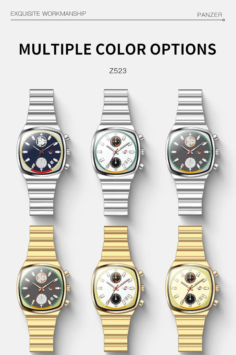Waterproof Quartz Watch with Calendar & Chronograph - Stylish Gold fitting spar navigate executive krill & Silver Wristwatch Stainless Steel Band Gosasa Fashion Business Square Mens Watches Luminous 