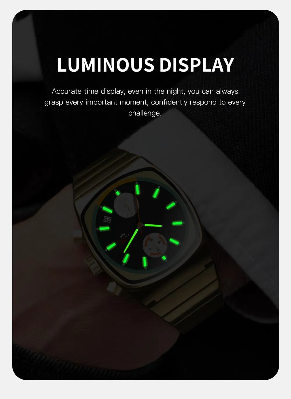 Waterproof Quartz Watch with Calendar & Chronograph - Stylish Gold fitting spar navigate executive krill & Silver Wristwatch Stainless Steel Band Gosasa Fashion Business Square Mens Watches Luminous 