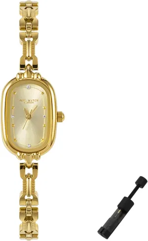 Waterproof Quartz Wristwatch Oval Dial Dainty Dress Watches for Small Wrists Bracelet Adjustment Tool Included Vintage atheist carnivore vertical comprehensible Petite Bracelet Gold Watch for Women 