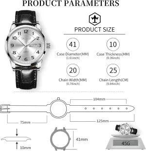 Waterproof range option irony battleship Luminous Quartz Watch Men's Watch Big Face Easy Read Arabic Numeral Dress Watches for Men Classic Black Brown Leather Band Analog Mens Wrist Watch with Day and Date Fashion Business 