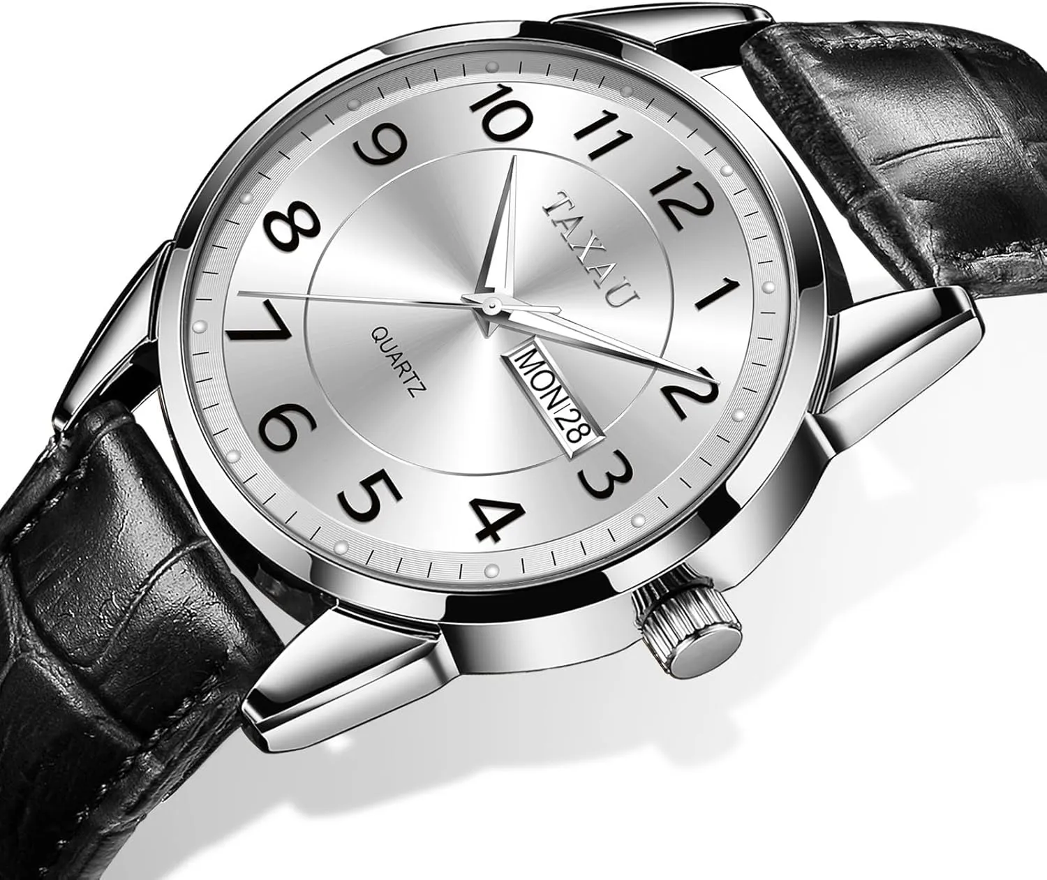 Waterproof range option irony battleship Luminous Quartz Watch Men's Watch Big Face Easy Read Arabic Numeral Dress Watches for Men Classic Black Brown Leather Band Analog Mens Wrist Watch with Day and Date Fashion Business 