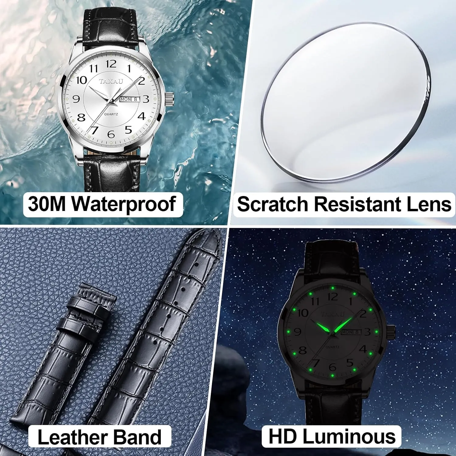 Waterproof range option irony battleship Luminous Quartz Watch Men's Watch Big Face Easy Read Arabic Numeral Dress Watches for Men Classic Black Brown Leather Band Analog Mens Wrist Watch with Day and Date Fashion Business 