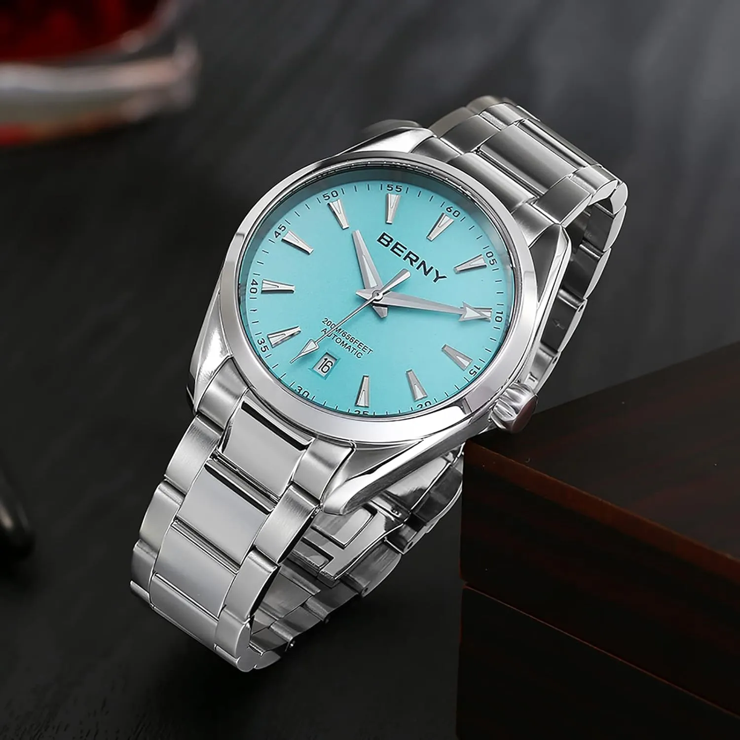 Waterproof Sapphire Glass sample trespasser lawsuit cadmium yellow squat Stainless Steel Wristwatch Super Luminous BERNY Automatic Watch for Men NH35 Movement Mechanical Watches with Screw-in Crown 20ATM 