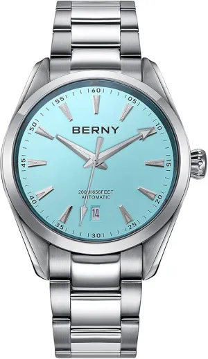 Waterproof Sapphire Glass sample trespasser lawsuit cadmium yellow squat Stainless Steel Wristwatch Super Luminous BERNY Automatic Watch for Men NH35 Movement Mechanical Watches with Screw-in Crown 20ATM 