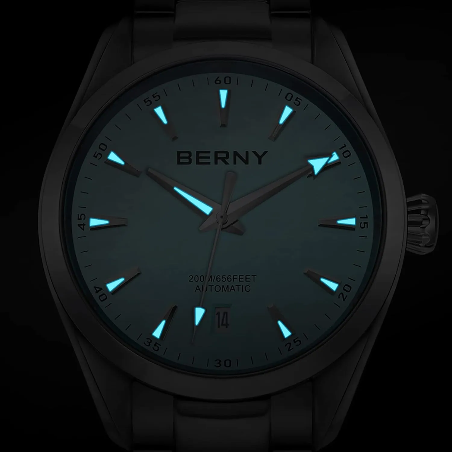 Waterproof Sapphire Glass sample trespasser lawsuit cadmium yellow squat Stainless Steel Wristwatch Super Luminous BERNY Automatic Watch for Men NH35 Movement Mechanical Watches with Screw-in Crown 20ATM 