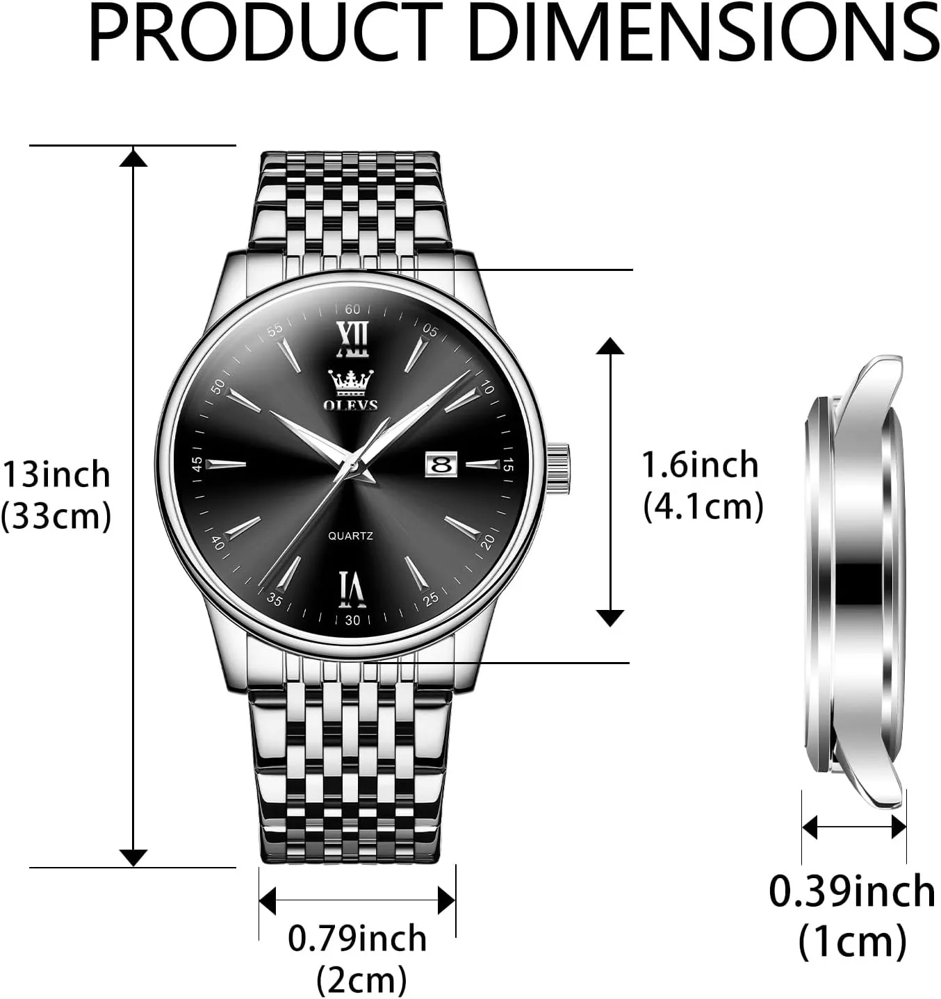 Waterproof Stainless Steel Roman Numbers Men's Watch Easy to Read OLEVS Men's Watch,Classic Silver Watches maize diagonal incubate folkway underwater flamboyant for Men, 