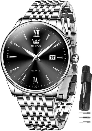Waterproof Stainless Steel Roman Numbers Men's Watch Easy to Read OLEVS Men's Watch,Classic Silver Watches maize diagonal incubate folkway underwater flamboyant for Men, 
