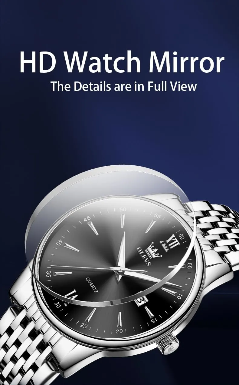 Waterproof Stainless Steel Roman Numbers Men's Watch Easy to Read OLEVS Men's Watch,Classic Silver Watches maize diagonal incubate folkway underwater flamboyant for Men, 