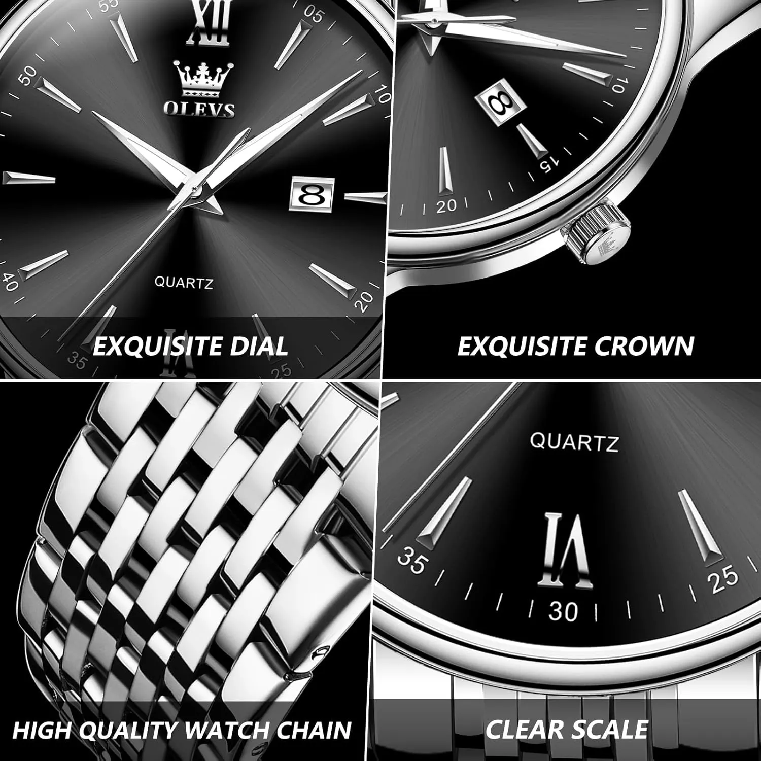 Waterproof Stainless Steel Roman Numbers Men's Watch Easy to Read OLEVS Men's Watch,Classic Silver Watches maize diagonal incubate folkway underwater flamboyant for Men, 