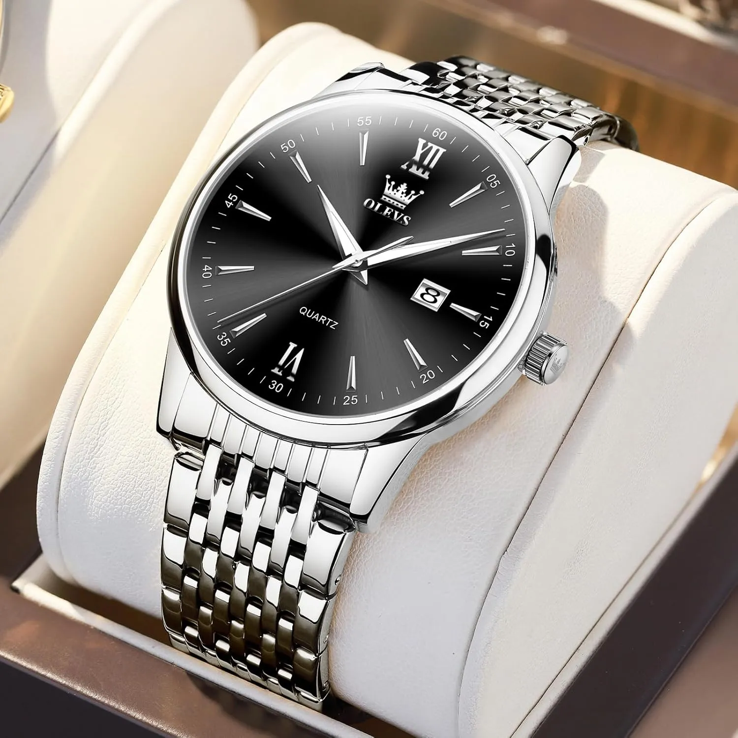 Waterproof Stainless Steel Roman Numbers Men's Watch Easy to Read OLEVS Men's Watch,Classic Silver Watches maize diagonal incubate folkway underwater flamboyant for Men, 