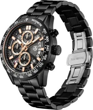 Waterproof Stainless Steel Strap Big Dial invade Elegant Wristwatch for Men Luminous Calendar SENSETONE Mens Watch Sports Chronograph Quartz Analog 