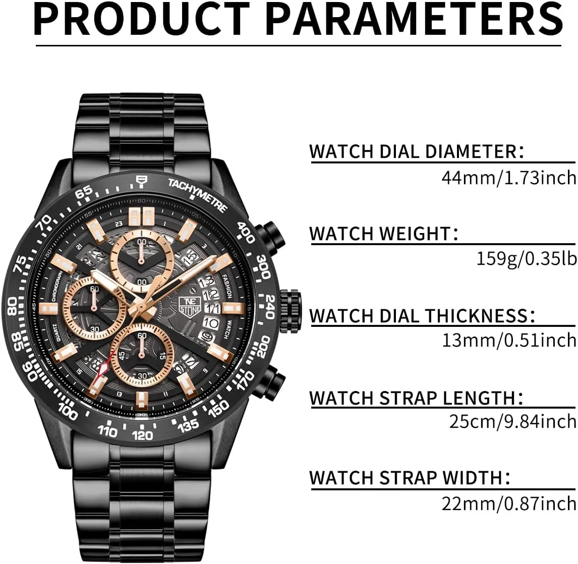 Waterproof Stainless Steel Strap Big Dial invade Elegant Wristwatch for Men Luminous Calendar SENSETONE Mens Watch Sports Chronograph Quartz Analog 